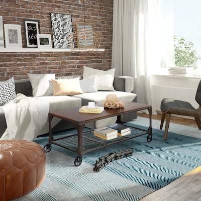 Furniture of America Gace Urban Oak 48-inch Casters Coffee Table