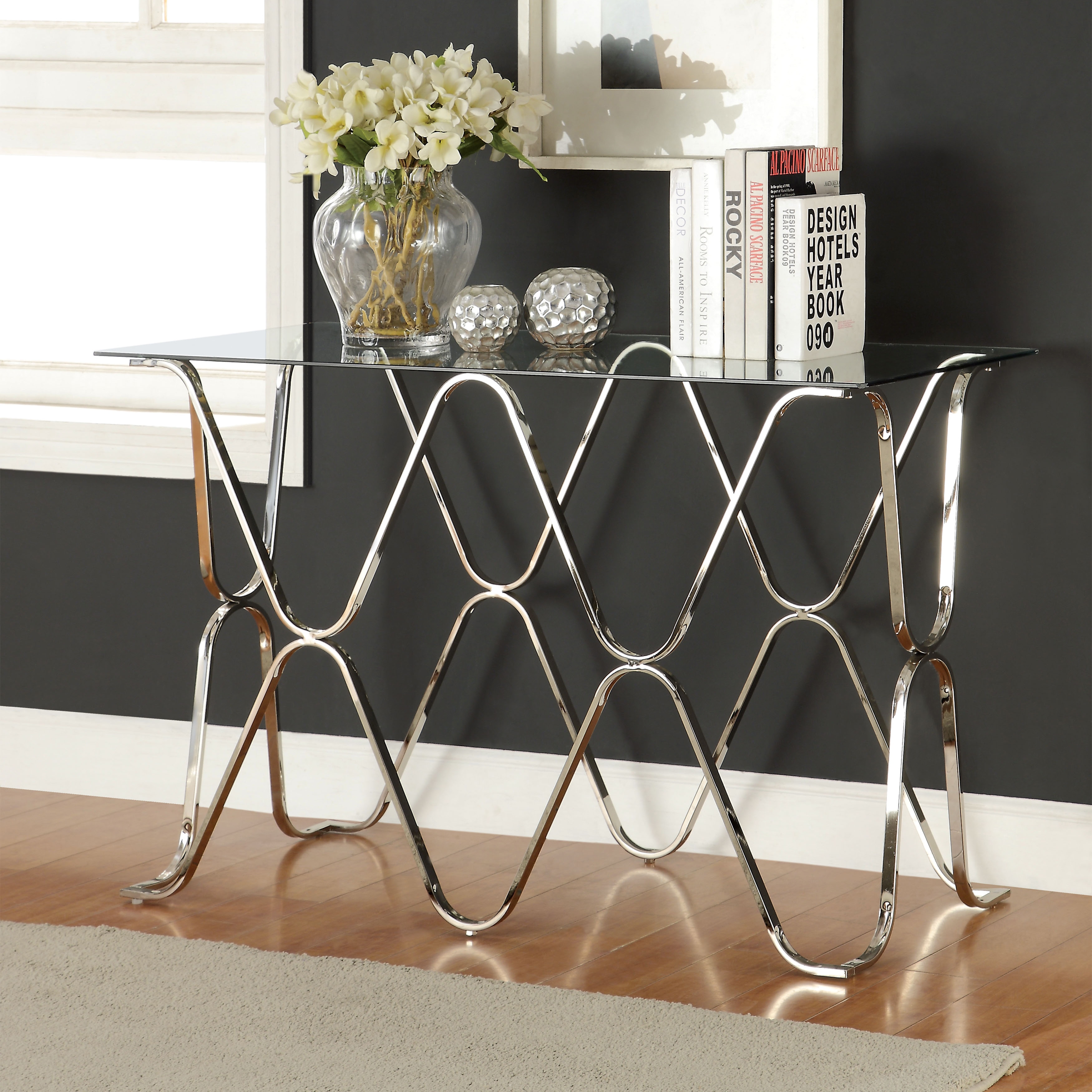 Furniture of America Tellarie Contemporary Chrome Sofa Table