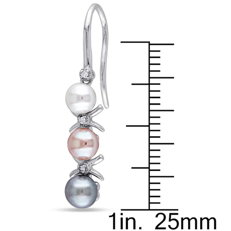 Miadora Sterling Silver Cultured Freshwater Pearl and Diamond Accent Dangle Earrings (4-5.5 mm)