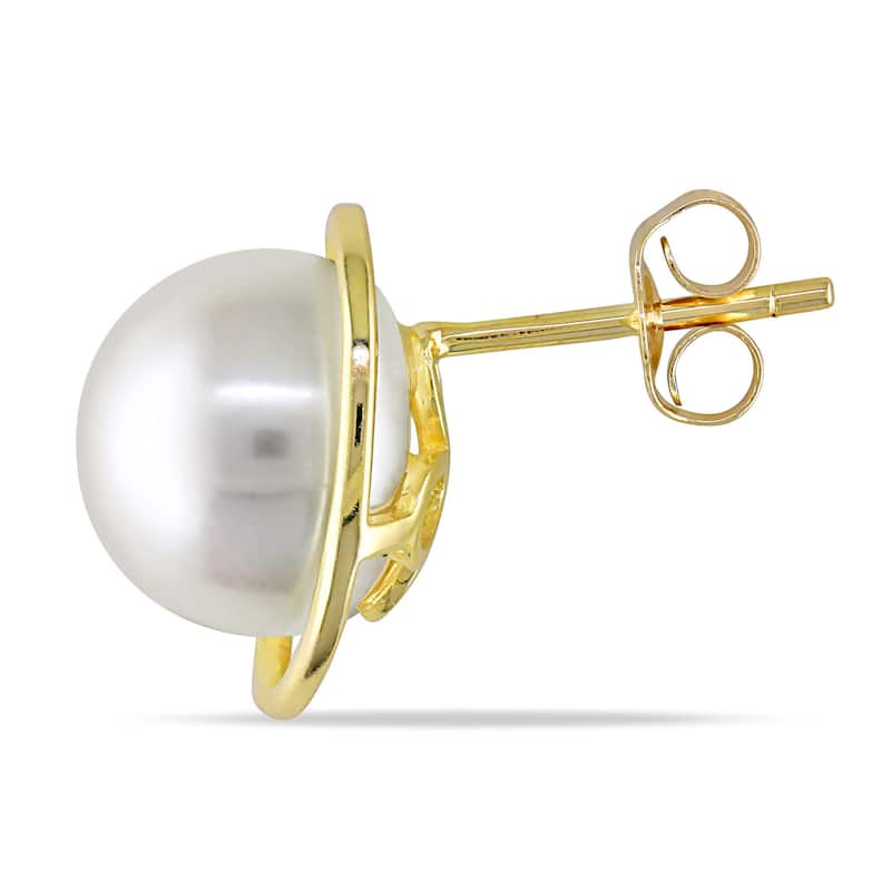 Miadora 10k Yellow Gold Cultured Freshwater White Pearl Stud Earrings (9.5-10 mm)