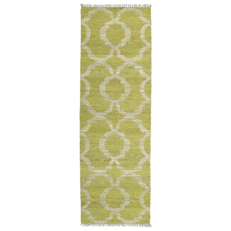 Handmade Natural Fiber Cayon Lime Green Trellis Rug (2'0 x 6'0) - 6' Runner