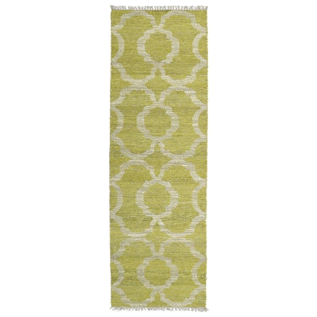 Handmade Natural Fiber Cayon Lime Green Trellis Rug (2'0 x 6'0) - 6' Runner
