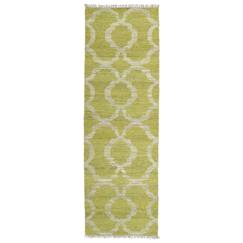 Handmade Natural Fiber Cayon Lime Green Trellis Rug (2'0 x 6'0) - 6' Runner