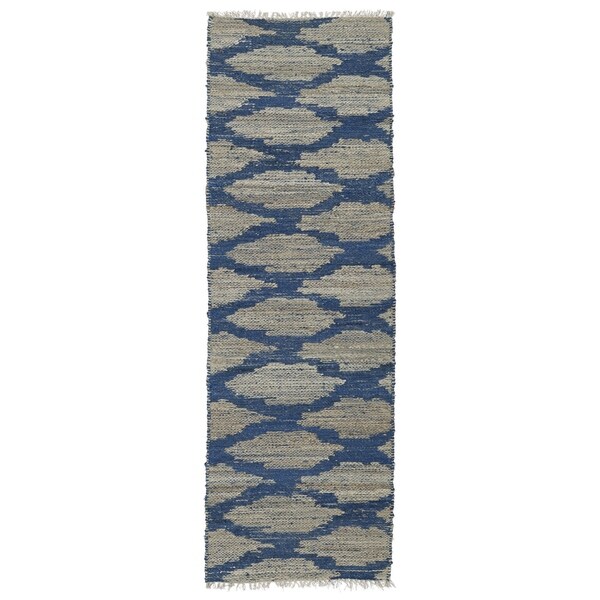 Handmade Natural Fiber Cayon Navy Lattice Rug - 2' x 6'