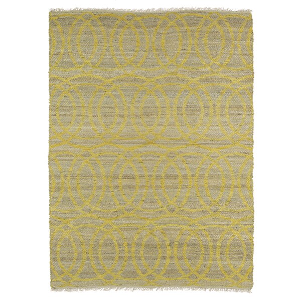 Handmade Natural Fiber Cayon Yellow Circles Rug (3'6 x 5'6