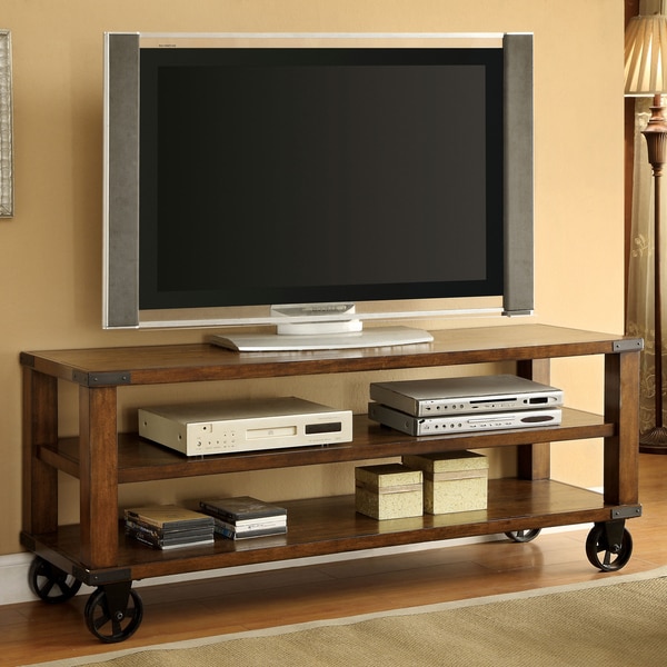 Furniture of America Town Industrial 60-inch Oak Solid Wood TV Stand