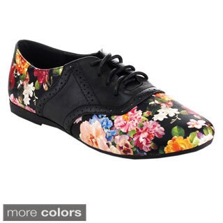 Betani Women's Ashley-4 Hollow-Out Lace Up Floral Oxfords
