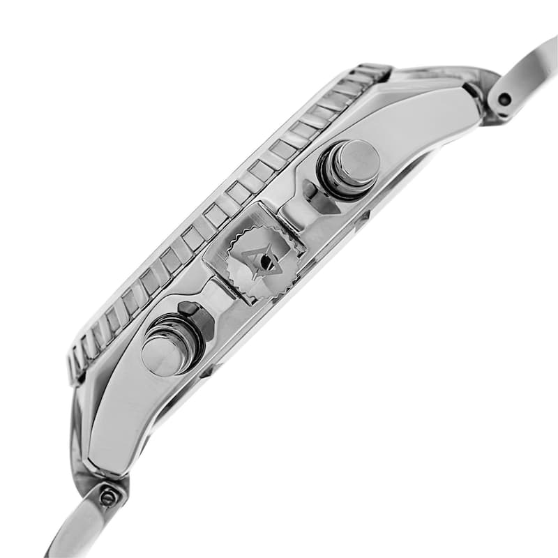 Akribos XXIV Men's Swiss Quartz Multifunction Dual Time Stainless Steel Silver-Tone Bracelet Watch