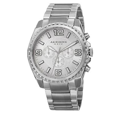 Akribos XXIV Men's Swiss Quartz Multifunction Dual Time Stainless Steel Silver-Tone Bracelet Watch