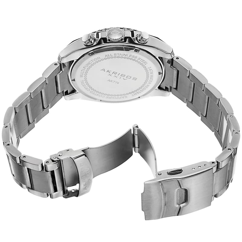 Akribos XXIV Men's Swiss Quartz Multifunction Dual Time Stainless Steel Silver-Tone Bracelet Watch