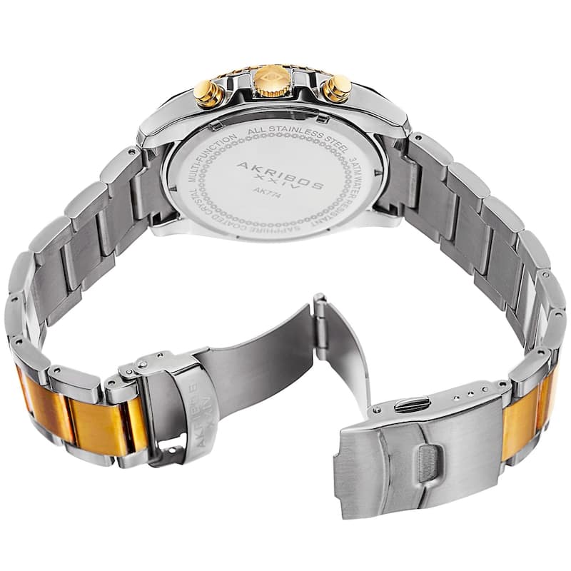 Akribos XXIV Men's Swiss Quartz Multifunction Dual Time Stainless Steel Two-Tone Bracelet Watch