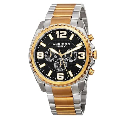 Akribos XXIV Men's Swiss Quartz Multifunction Dual Time Stainless Steel Two-Tone Bracelet Watch
