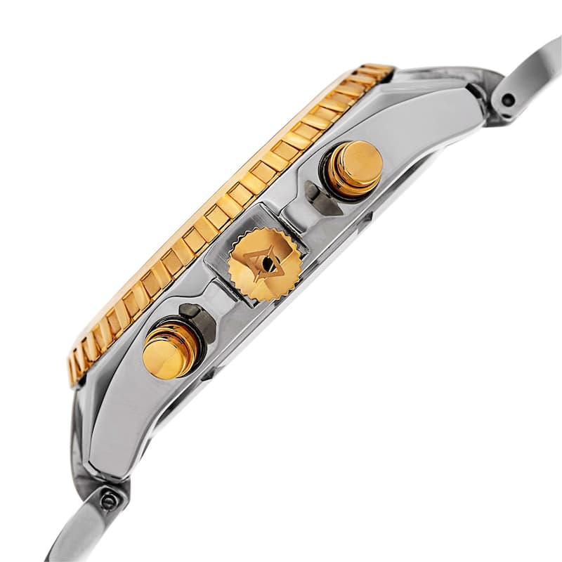 Akribos XXIV Men's Swiss Quartz Multifunction Dual Time Stainless Steel Two-Tone Bracelet Watch