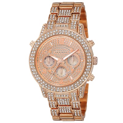 Akribos XXIV Dazzling Women's Swiss Quartz Dual Time Crystal-Accented Rose-Tone Bracelet Watch