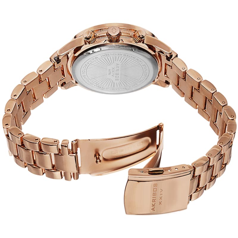 Akribos XXIV Dazzling Women's Swiss Quartz Dual Time Crystal-Accented Rose-Tone Bracelet Watch