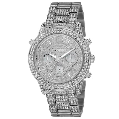 Akribos XXIV Dazzling Women's Swiss Quartz Dual Time Crystal-Accented Silver-Tone Bracelet Watch