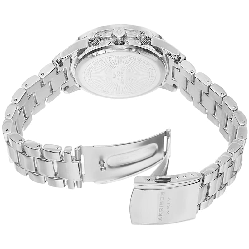 Akribos XXIV Dazzling Women's Swiss Quartz Dual Time Crystal-Accented Silver-Tone Bracelet Watch
