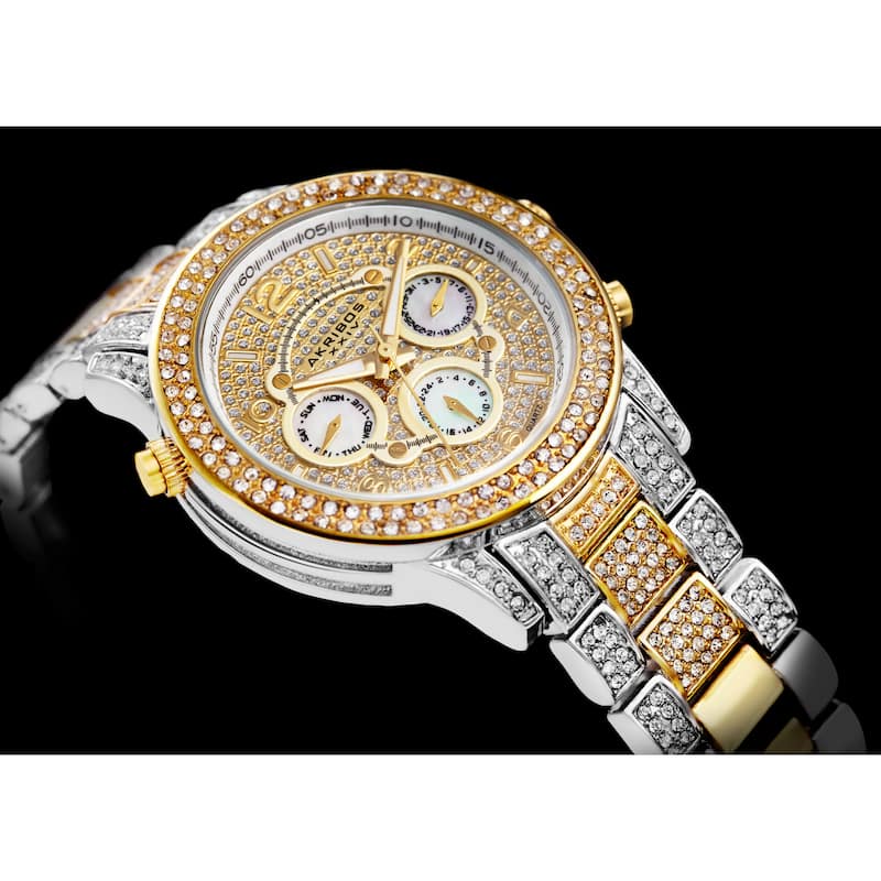 Akribos XXIV Dazzling Women's Swiss Quartz Dual Time Crystal-Accented Two-Tone Bracelet Watch