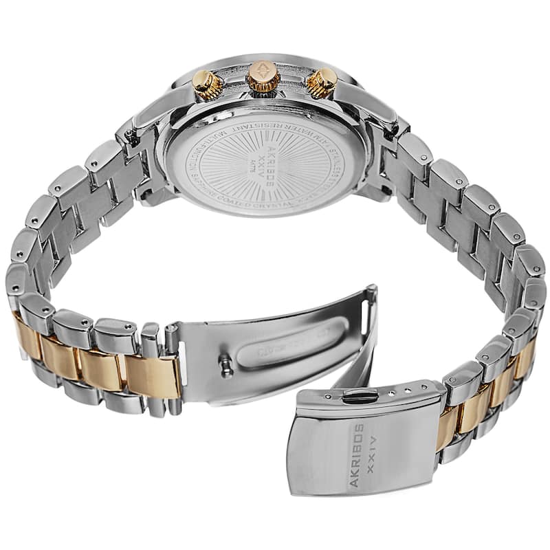Akribos XXIV Dazzling Women's Swiss Quartz Dual Time Crystal-Accented Two-Tone Bracelet Watch