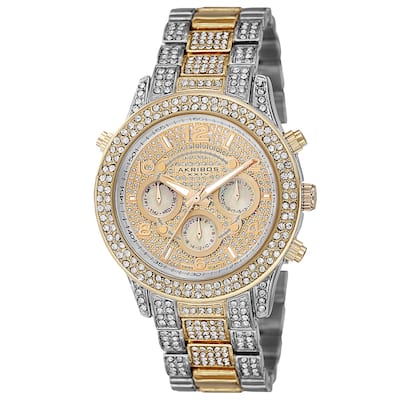 Akribos XXIV Dazzling Women's Swiss Quartz Dual Time Crystal-Accented Two-Tone Bracelet Watch