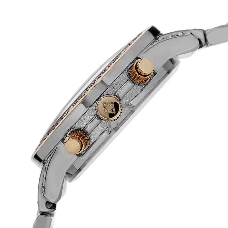 Akribos XXIV Dazzling Women's Swiss Quartz Dual Time Crystal-Accented Two-Tone Bracelet Watch