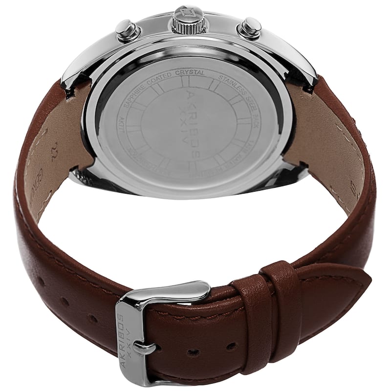 Akribos XXIV Men's Swiss Quartz Dual Time Multifunction Leather Silver-Tone Strap Watch