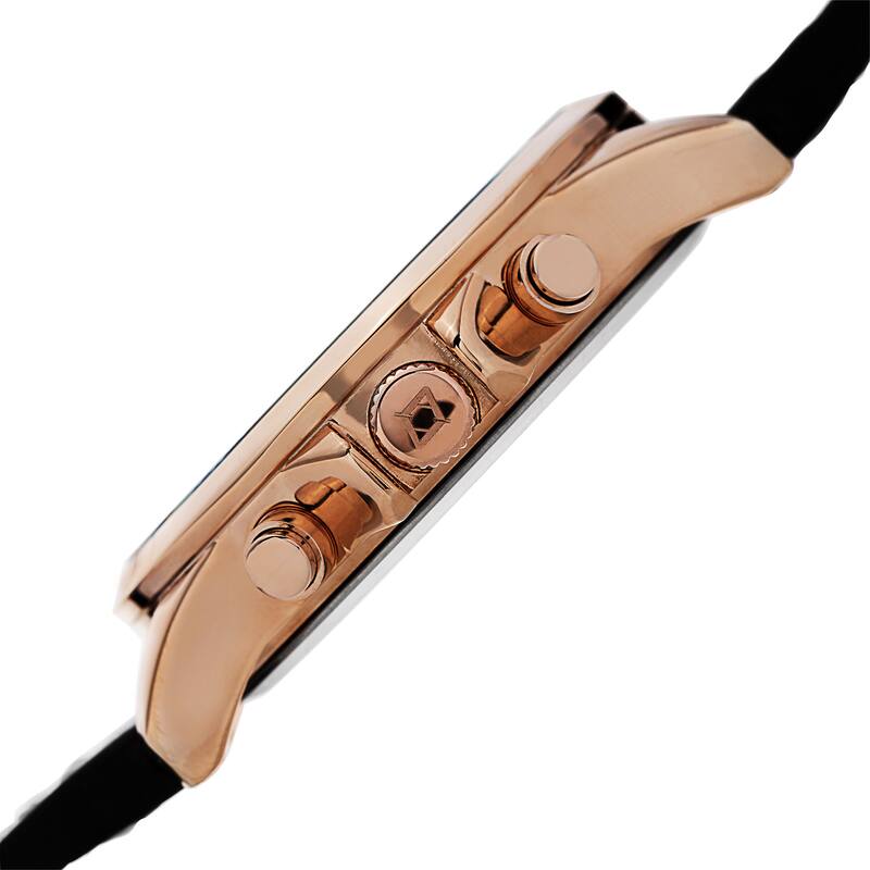 Akribos XXIV Men's Swiss Quartz Multifunction Dual Time Leather Rose-Tone Strap Watch