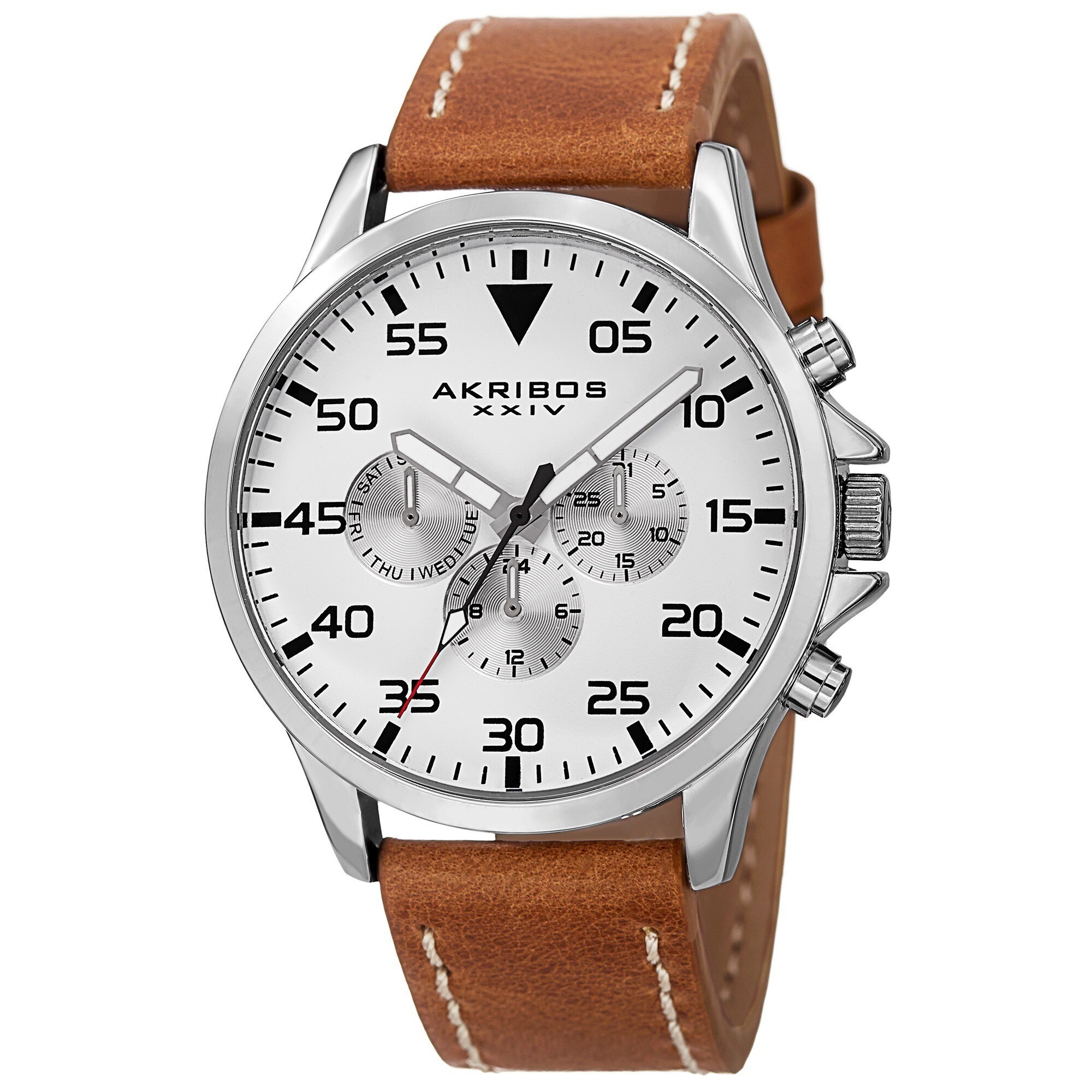 Akribos XXIV Men's Swiss Quartz Multifunction Dual Time Leather