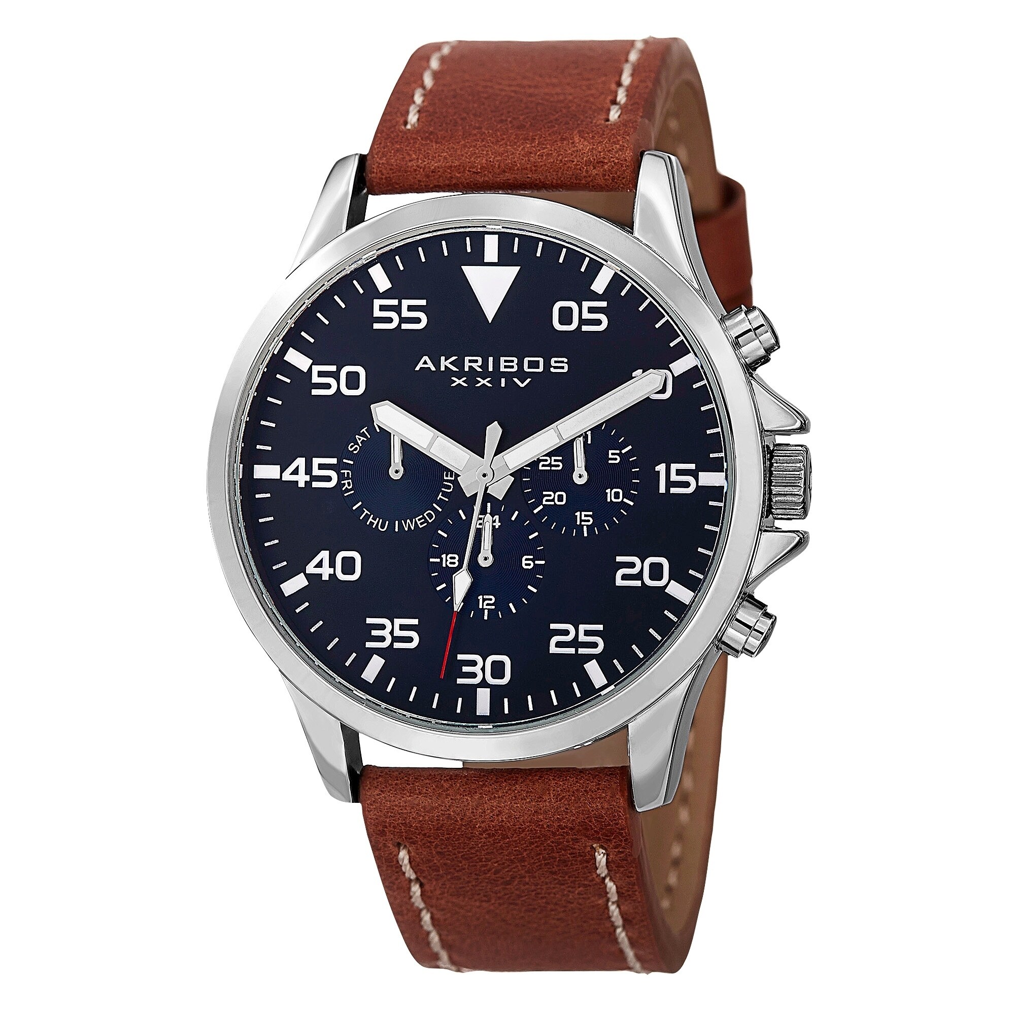 Akribos XXIV Men's Swiss Quartz Multifunction Dual Time Leather