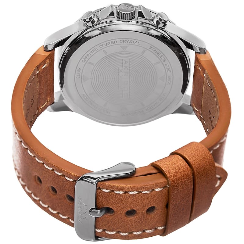 Akribos XXIV Men's Swiss Quartz Multifunction Dual Time Leather Strap Watch