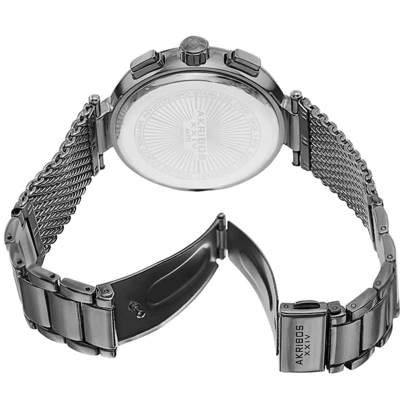 Akribos XXIV Men's Swiss Quartz Chronograph Stainless Steel Mesh Black Bracelet Watch