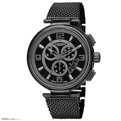 Akribos XXIV Men's Swiss Quartz Chronograph Stainless Steel Mesh Black Bracelet Watch