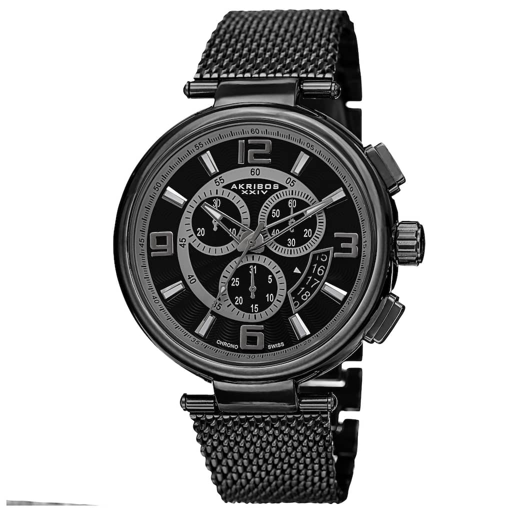 Akribos XXIV Men's Swiss Quartz Chronograph Stainless Steel Mesh Black Bracelet Watch