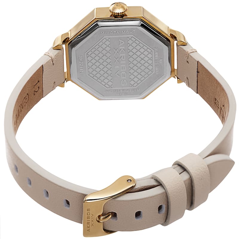Akribos XXIV Women's Quartz Octagon Case Leather Strap Watch
