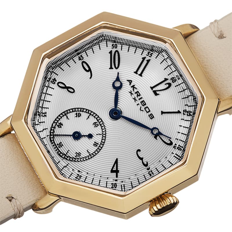 Akribos XXIV Women's Quartz Octagon Case Leather Strap Watch