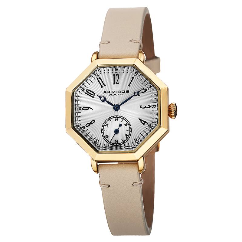 Akribos XXIV Women's Quartz Octagon Case Leather Strap Watch