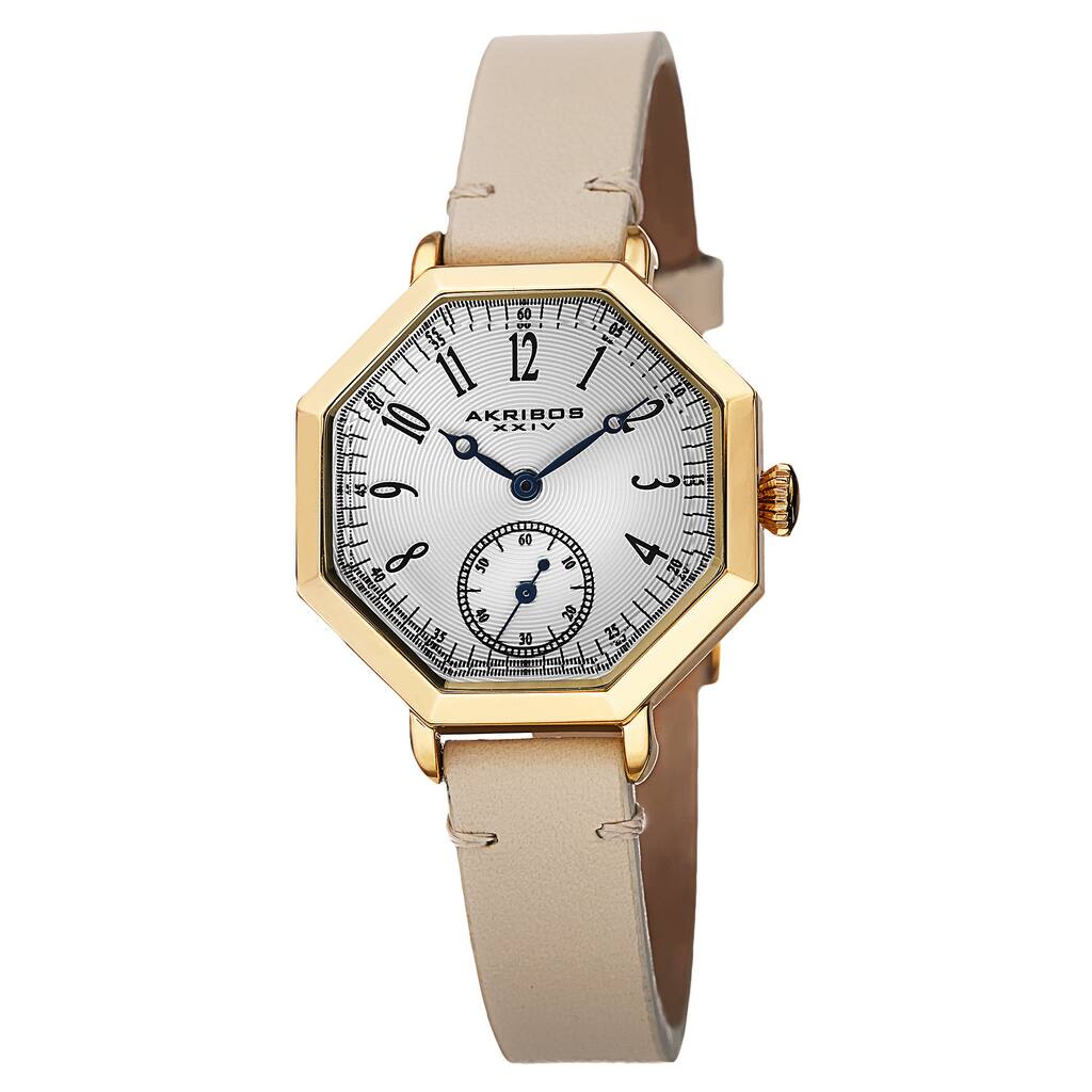 Akribos XXIV Women's Quartz Octagon Case Leather Strap Watch