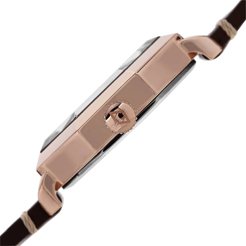 Akribos XXIV Women's Quartz Octagon Case Leather Rose-Tone Strap Watch