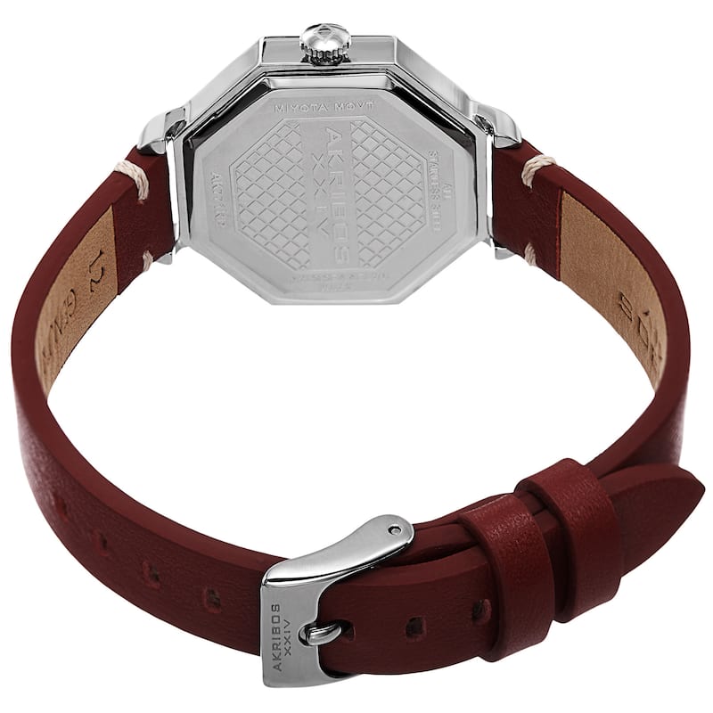 Akribos XXIV Women's Quartz Octagon Case Leather Red Strap Watch