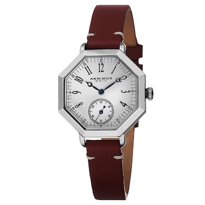 Akribos XXIV Women's Quartz Octagon Case Leather Red Strap Watch