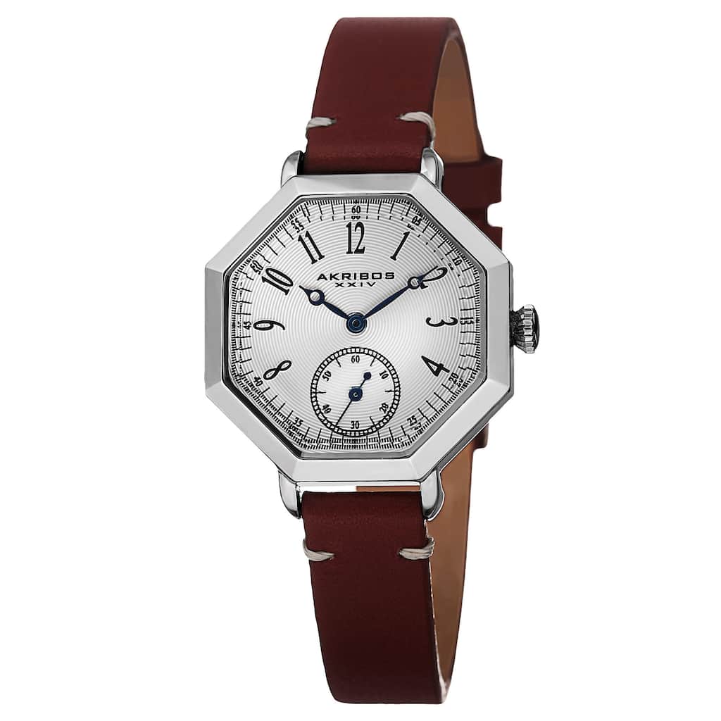 Akribos XXIV Women's Quartz Octagon Case Leather Red Strap Watch