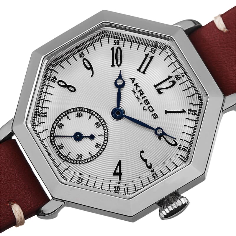 Akribos XXIV Women's Quartz Octagon Case Leather Red Strap Watch