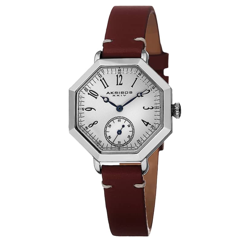 Akribos XXIV Women's Quartz Octagon Case Leather Red Strap Watch
