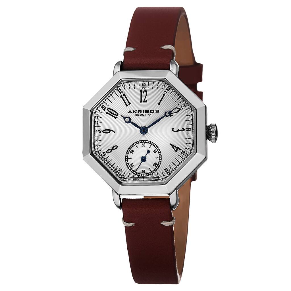 Akribos XXIV Women's Quartz Octagon Case Leather Red Strap Watch