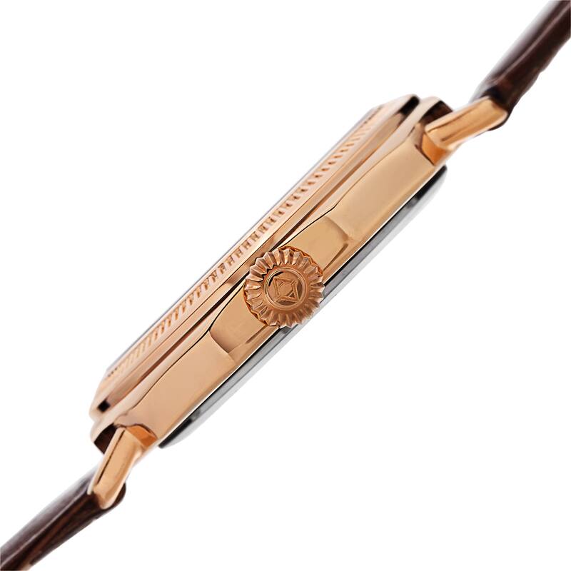 Akribos XXIV Men's Swiss Quartz Date Arabic Numeral Markers Leather Rose-Tone Strap Watch