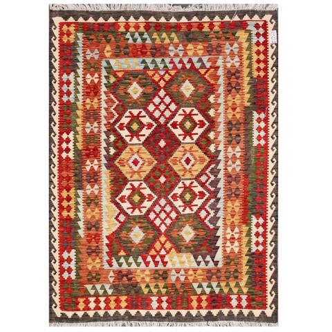 Handmade One-of-a-Kind Wool Kilim (Afghanistan) - 5'7 x 7'8