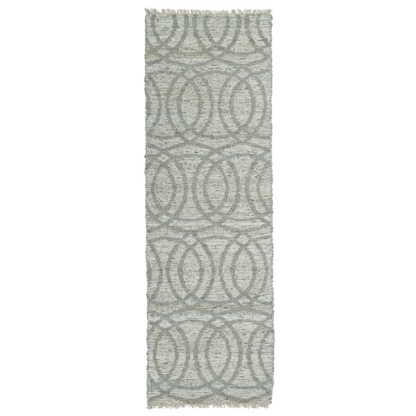 Handmade Natural Fiber Cayon Grey Circles Rug (2'6 x 8'0) 2'6" x 8