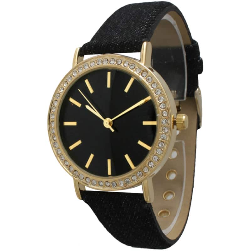 Olivia Pratt Women's Denim Rhinestone Leather Watch
