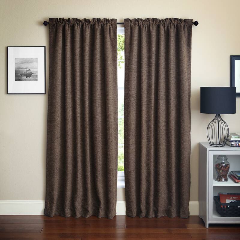 Blazing Needles Vermont Jacquard Chenille Curtain Panels (Set of 2) - Brown/Multi - 63 x 52 - 63 Inches
