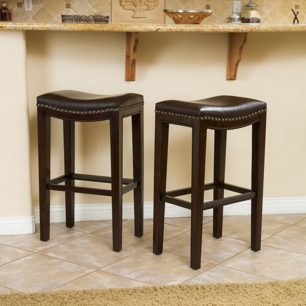 brown leather saddle bar stools